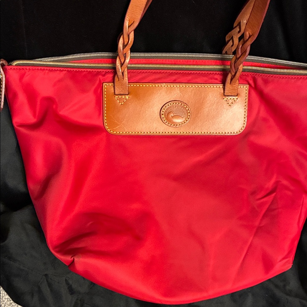 Dooney & Bourke Red Tote with Tan Details